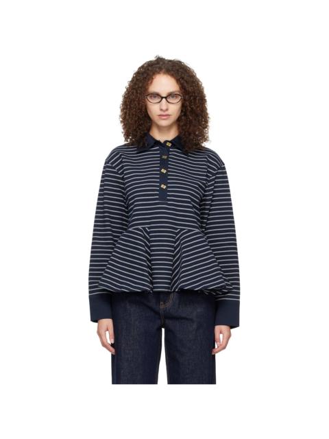 Navy Single Piqué Peplum Polo