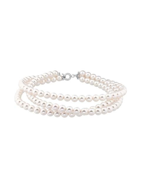 Women's Pearl 3-row Choker in Shiny Silver/white