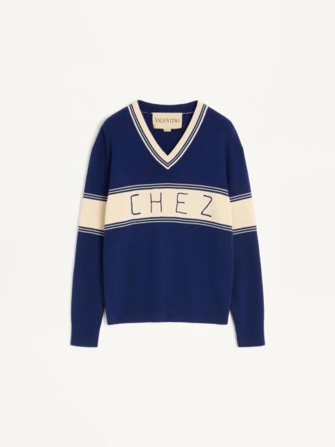 WOOL AND COTTON SWEATER WITH CHEZ VALENTINO JACQUARD PATTERN