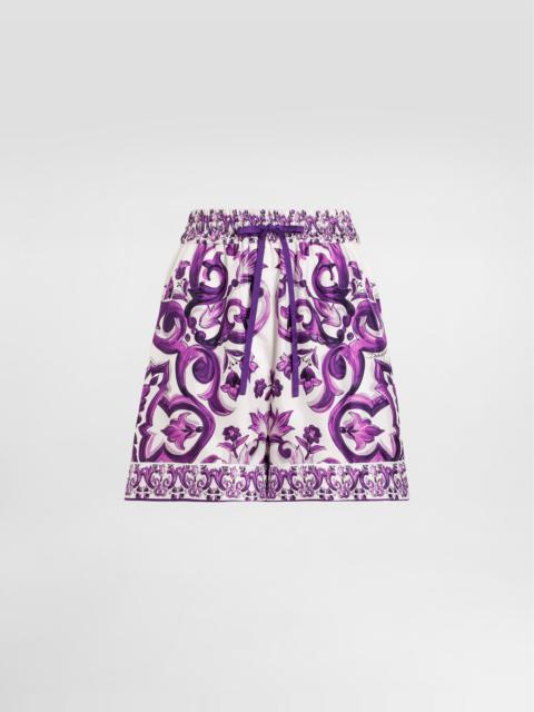 Majolica-print twill shorts
