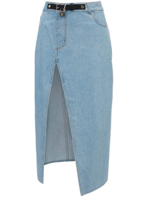 PADLOCK STRAP LONG SLIT DENIM SKIRT