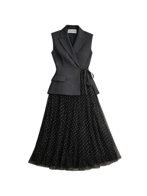 button scalloped midi dress