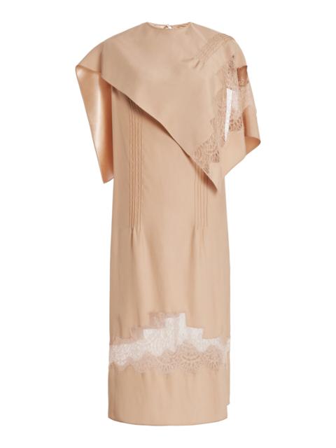 Lace-Trimmed Organic Silk Midi Dress neutral
