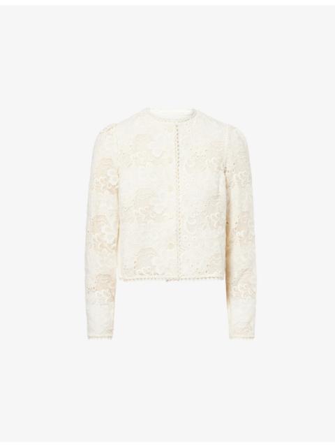 Boxy-Fit Round-Neck Cotton-Lace Jacket