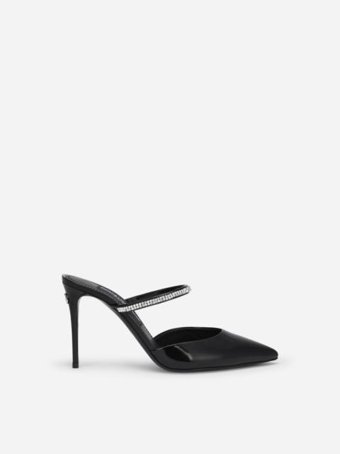 Polished calfskin mules with embroidery