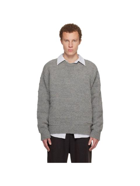 Gray Textured Stripe Wool Sweater