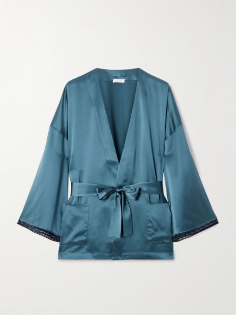 Ondine Belted Lace-trimmed Silk-satin Robe