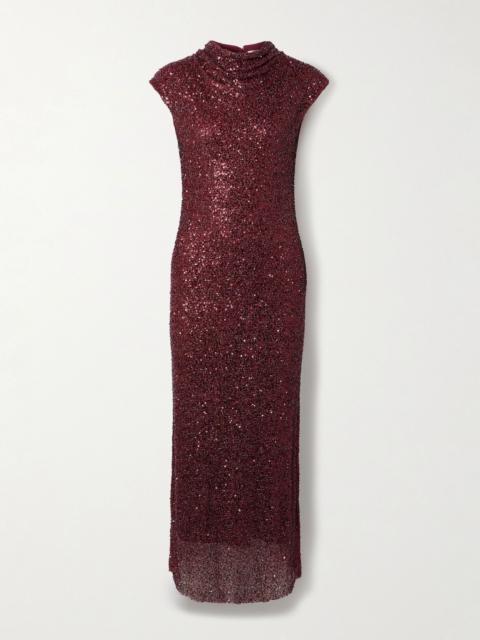 Zaria embellished draped mesh midi dress Burgundy