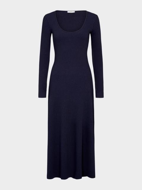 Long-Sleeve Rib-Knit Midi Dress