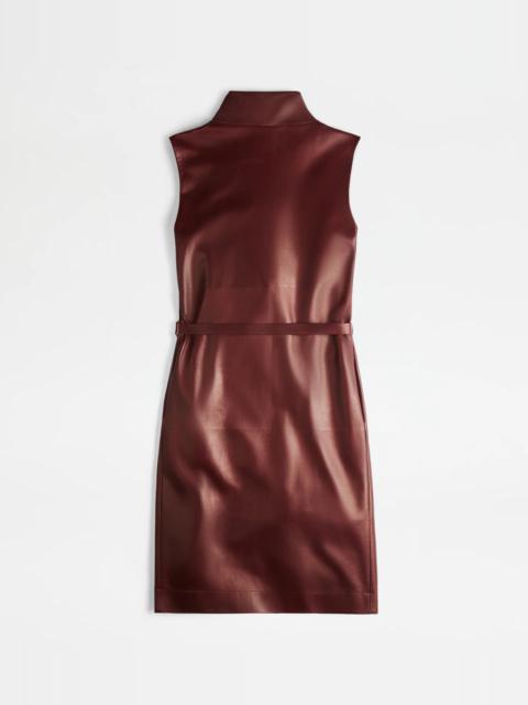 DRESS IN NAPPA LEATHER WITH FRINGES - BURGUNDY