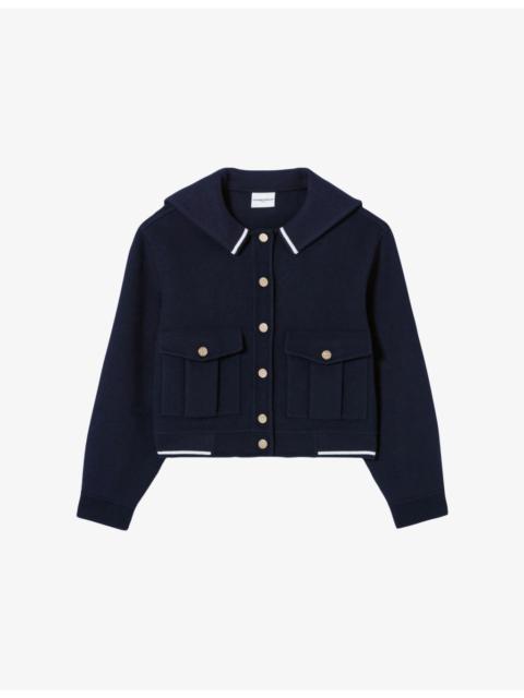 Sailor-Collar Contrast-Trim Wool-Blend Jacket