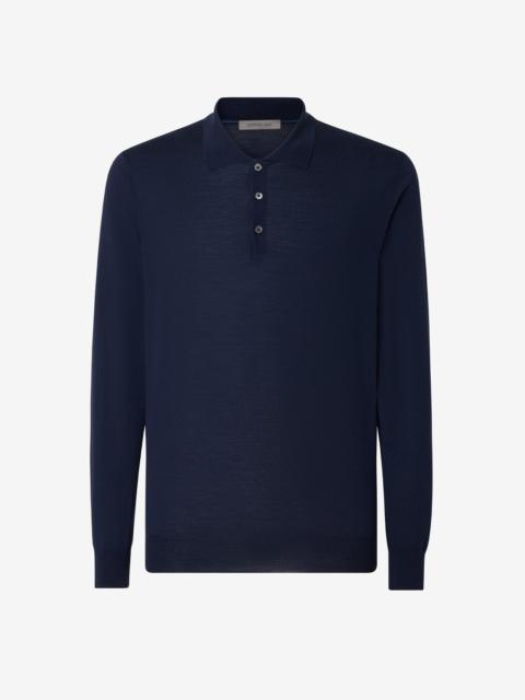 Pale blue ultra fine wool button-up polo