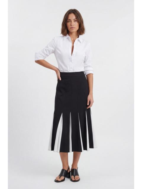 Soft Tailored Contrast Godet Detail Midi Skirt