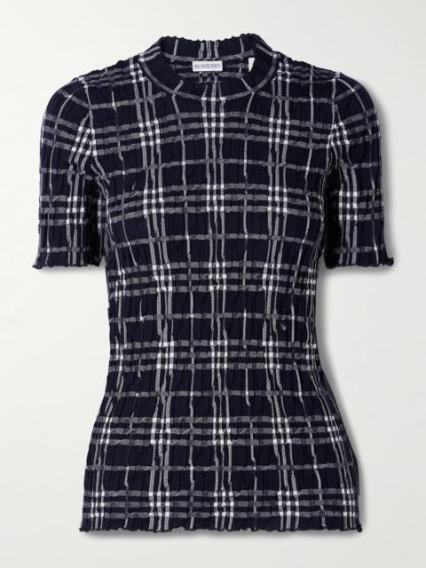 Ribbed Checked Wool-blend T-shirt