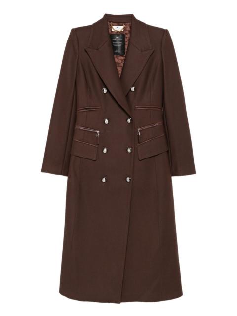 double-breasted leather-trimmed coat