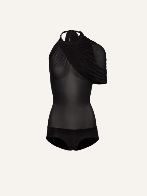 Cape effect halter bodysuit in black
