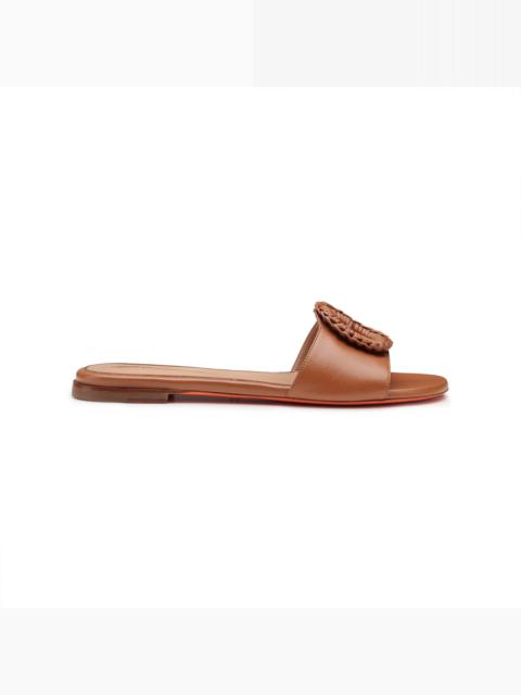 Women's brown leather slide sandal