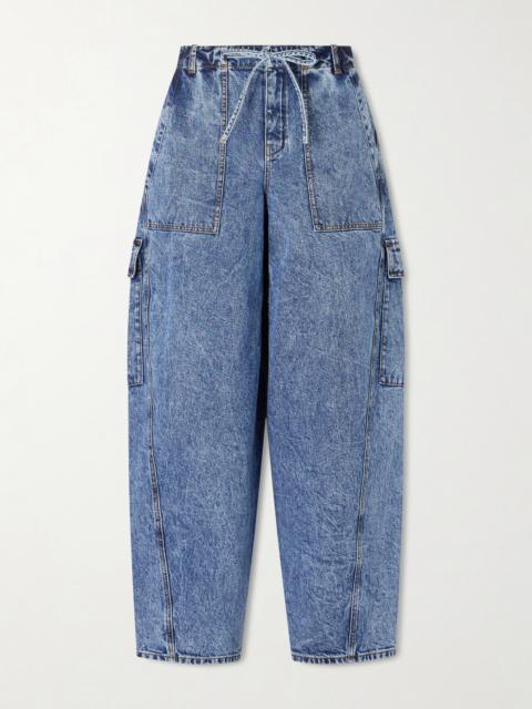 Acid-wash Mid-rise Barrel-leg Jeans