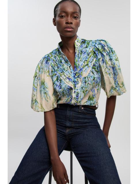 Floral Silk Cotton Puff Sleeve Woven Blouse