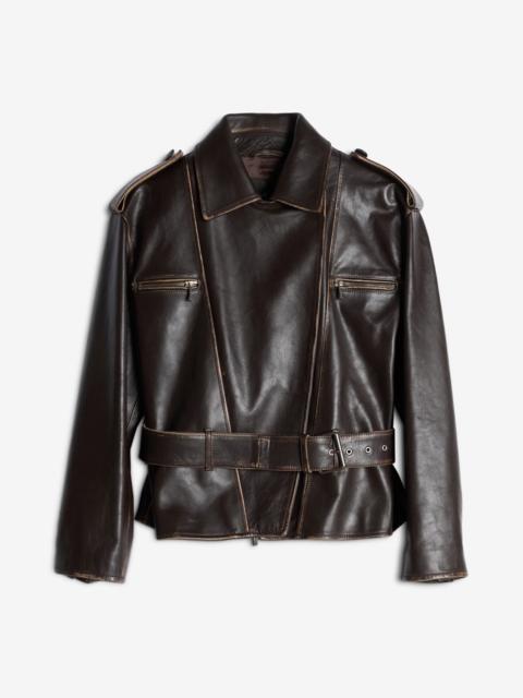 Leather Biker Jacket in Vintage Brown