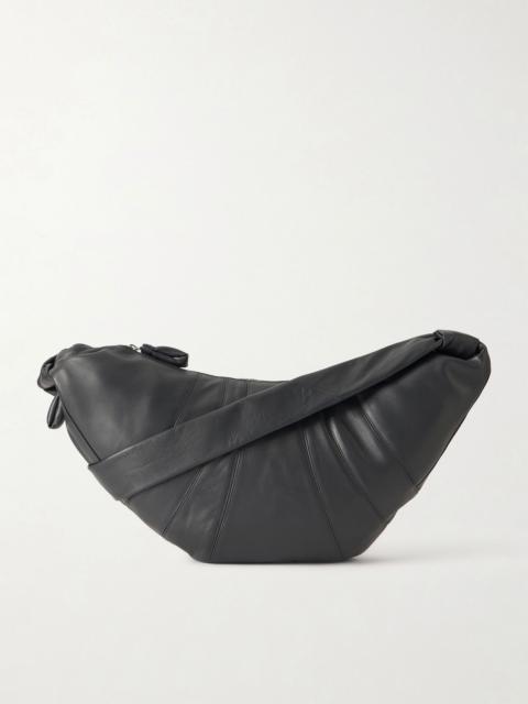 Croissant Large Leather Messenger Bag Light gray