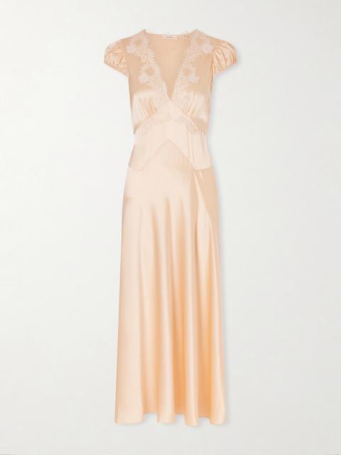 Coraline Corded Lace-trimmed Silk-satin Midi Dress