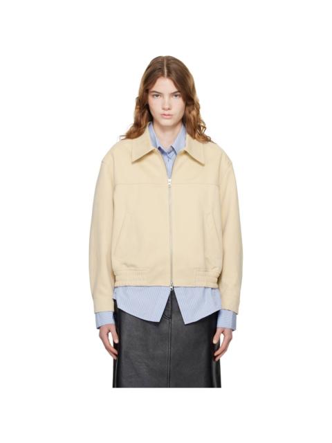 Beige Collared Faux-Suede Jacket