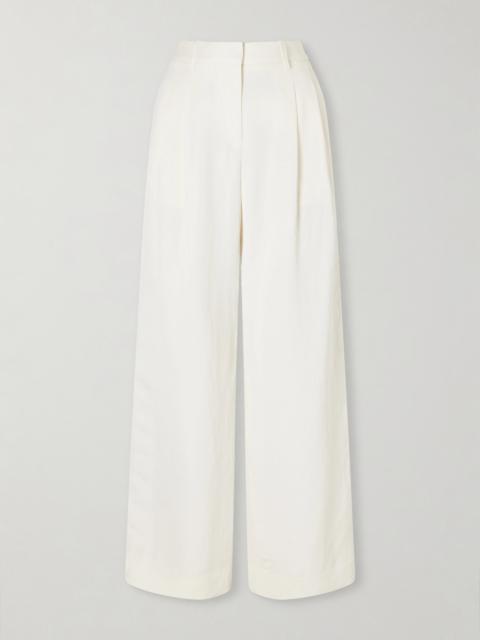 Sulli Pleated Striped Coated Woven Wide-leg Pants