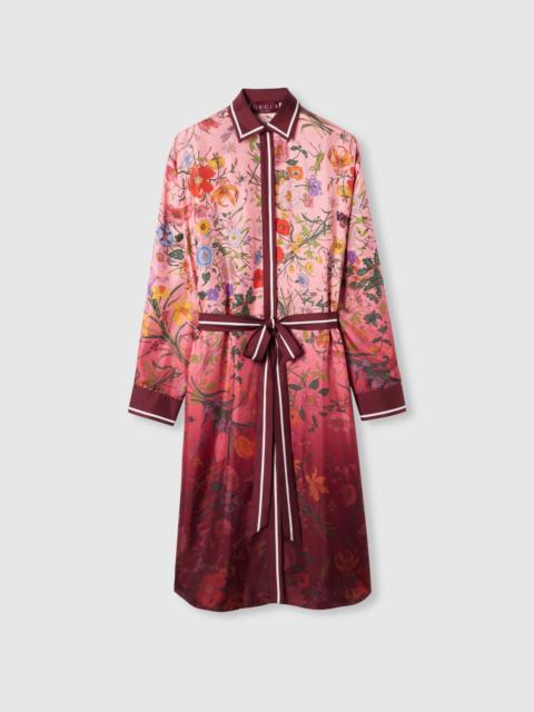 Printed silk twill shirt dress