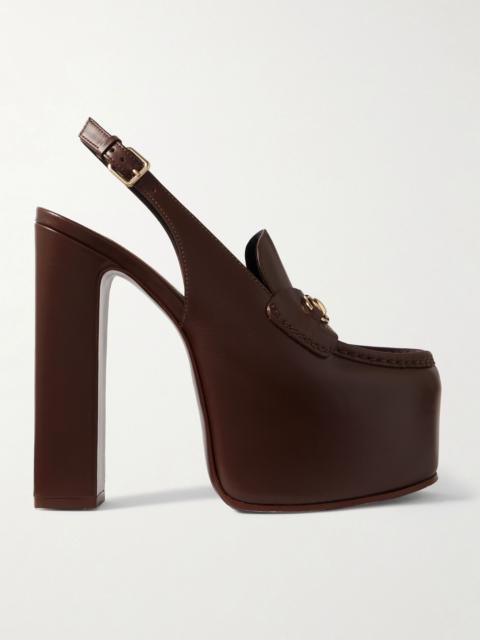 Horsebit-embellished leather slingback platform pumps Chocolate