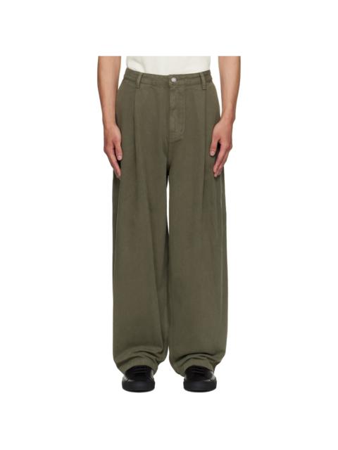 Khaki One Tuck Wide Jeans