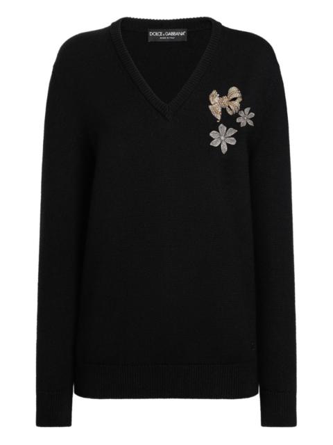 V-neck embroidered sweater