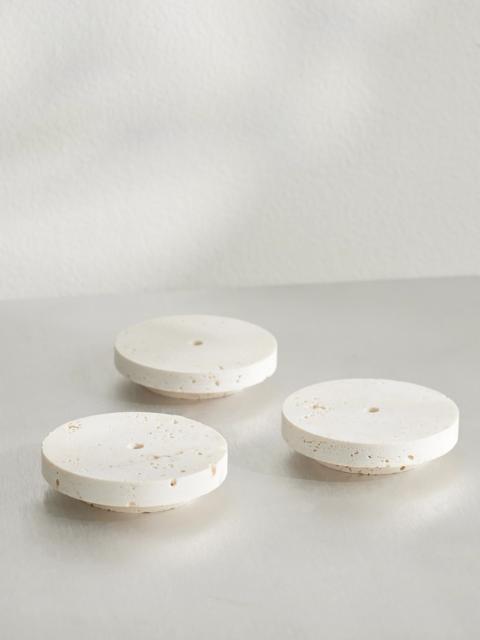 Dish Small Set Of Three Travertine Candleholders