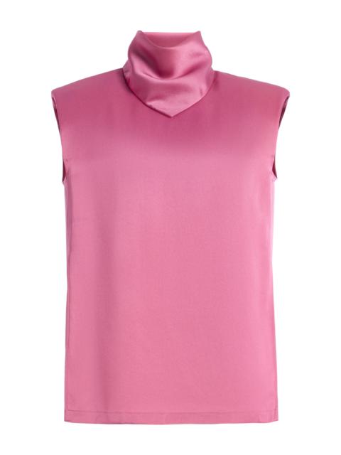 Exclusive Hustka Satin Scarf-Neck Top pink