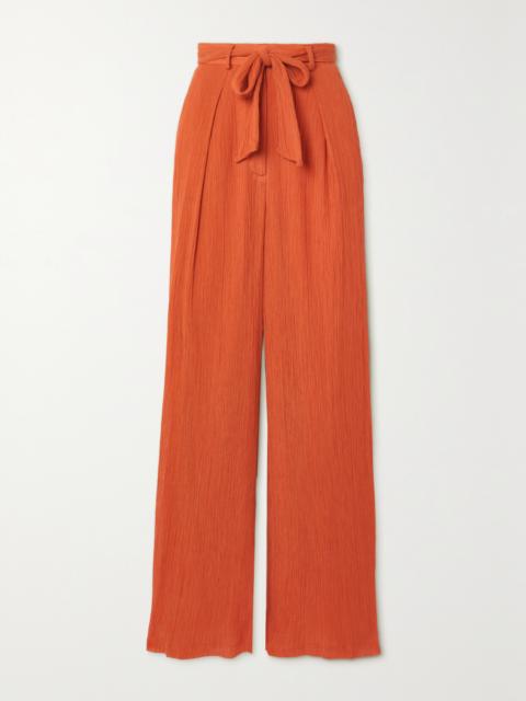 Thomazia Belted Cotton And Silk-blend Crepon Wide-leg Pants