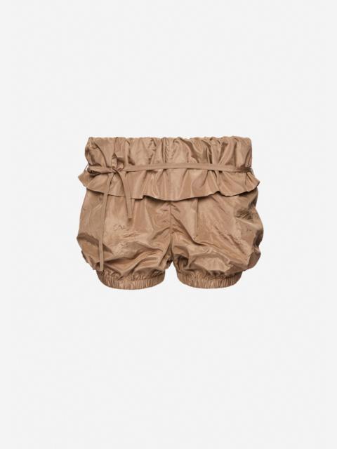 Bubble silk shorts with ruffle waist in brown