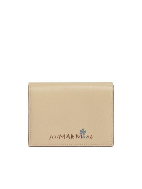 embroidered trifold leather wallet