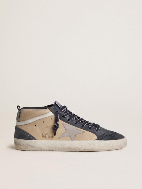 Men's Mid Star in beige and blue suede with gray nappa leather star and white leather flash