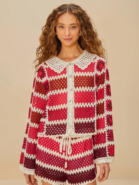 Red Colorful Crochet Tiles Shorts