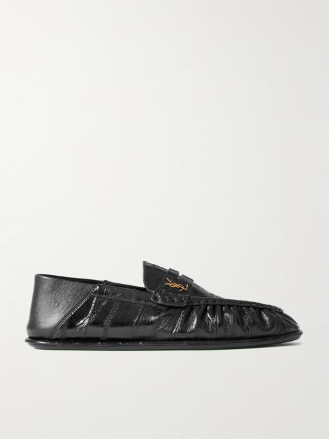 Le Loafer Embellished Collapsible-heel Glossed-eel Loafers
