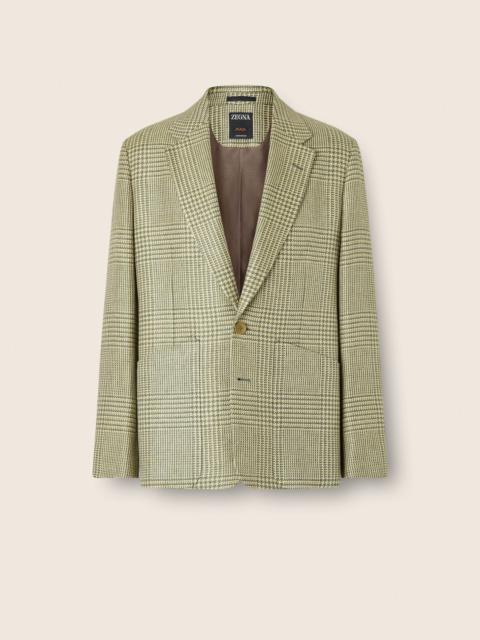 OLIVE GREEN CROSSOVER LINEN WOOL AND SILK JACKET