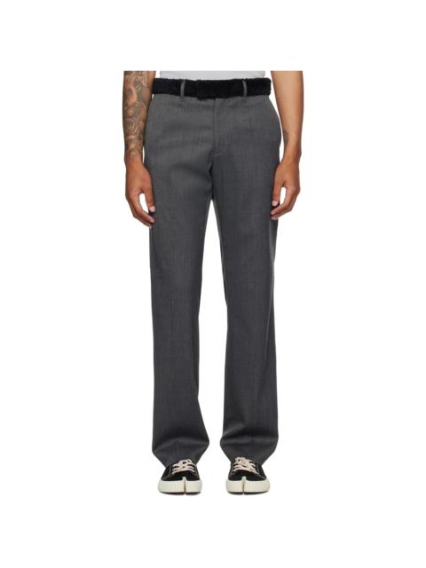 Gray Fleece Trim Trousers