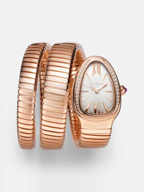 Serpenti Tubogas 35mm rose gold watch with diamonds and quartz