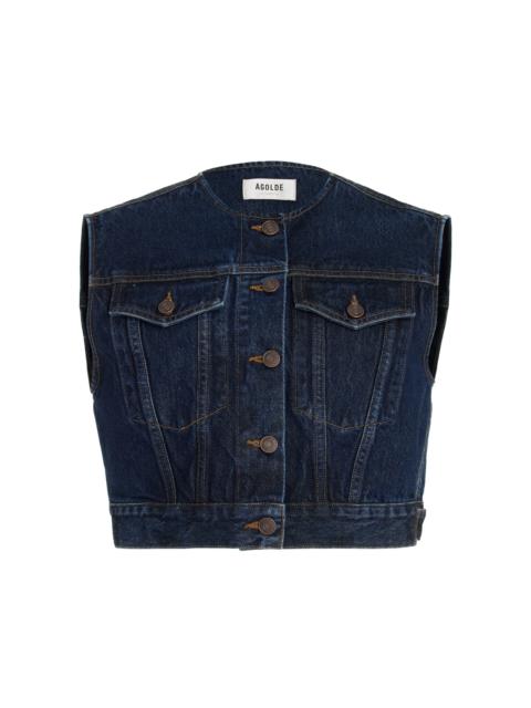 Leo Cropped Denim Vest blue