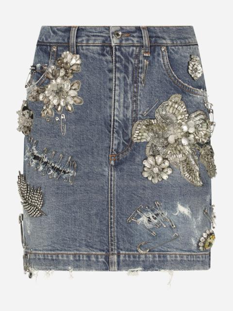 Patchwork denim miniskirt