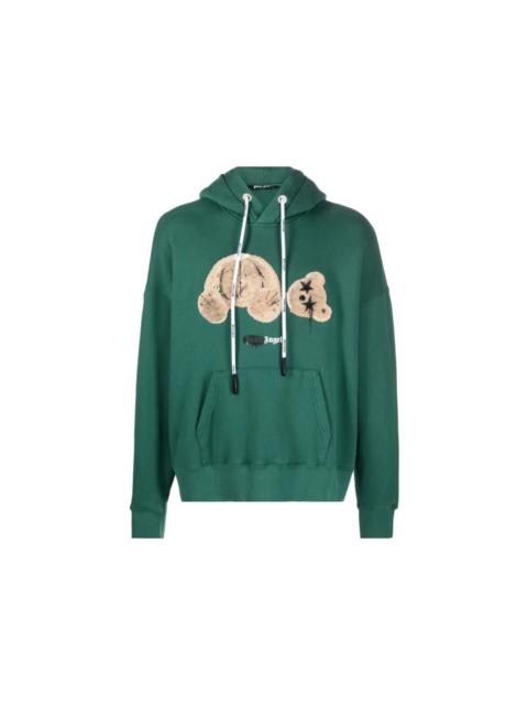 Palm Angels Bear Print Sprayed Logo Hoodie Green/Brown