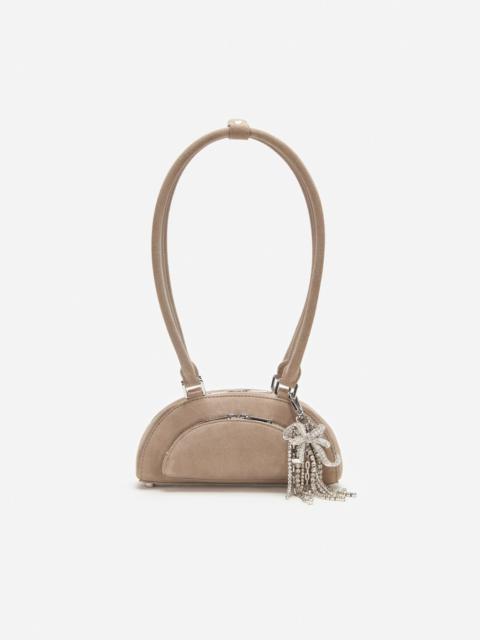 Grey Suede Mini Shoulder Bag With Charm