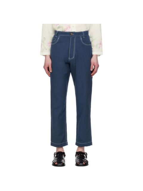Blue Double Stitch Trousers