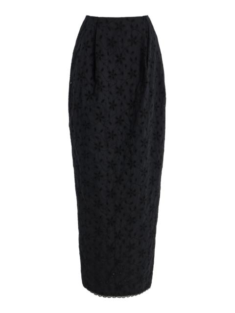 Salma Eyelet Cotton Maxi Skirt black