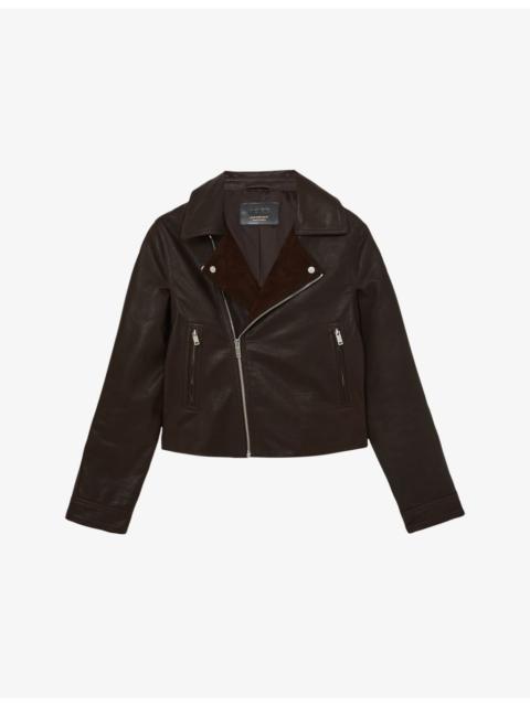Lidia Suede-Lapel Leather Biker Jacket